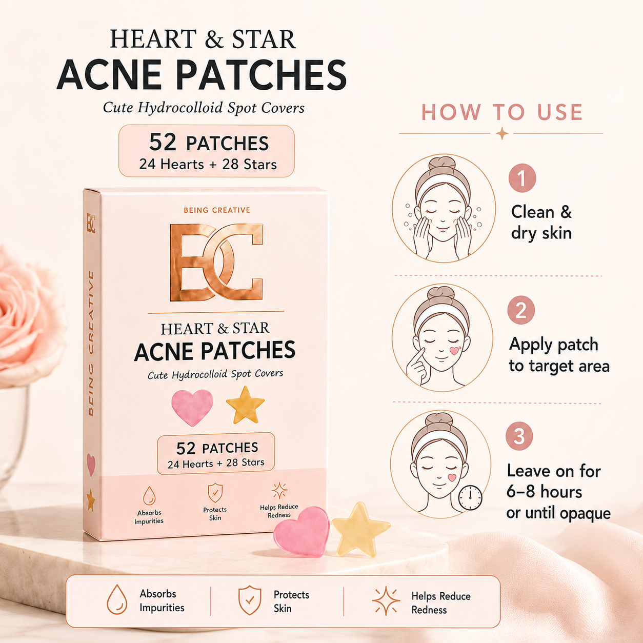 Heart & Star Acne Patches – 52 Count